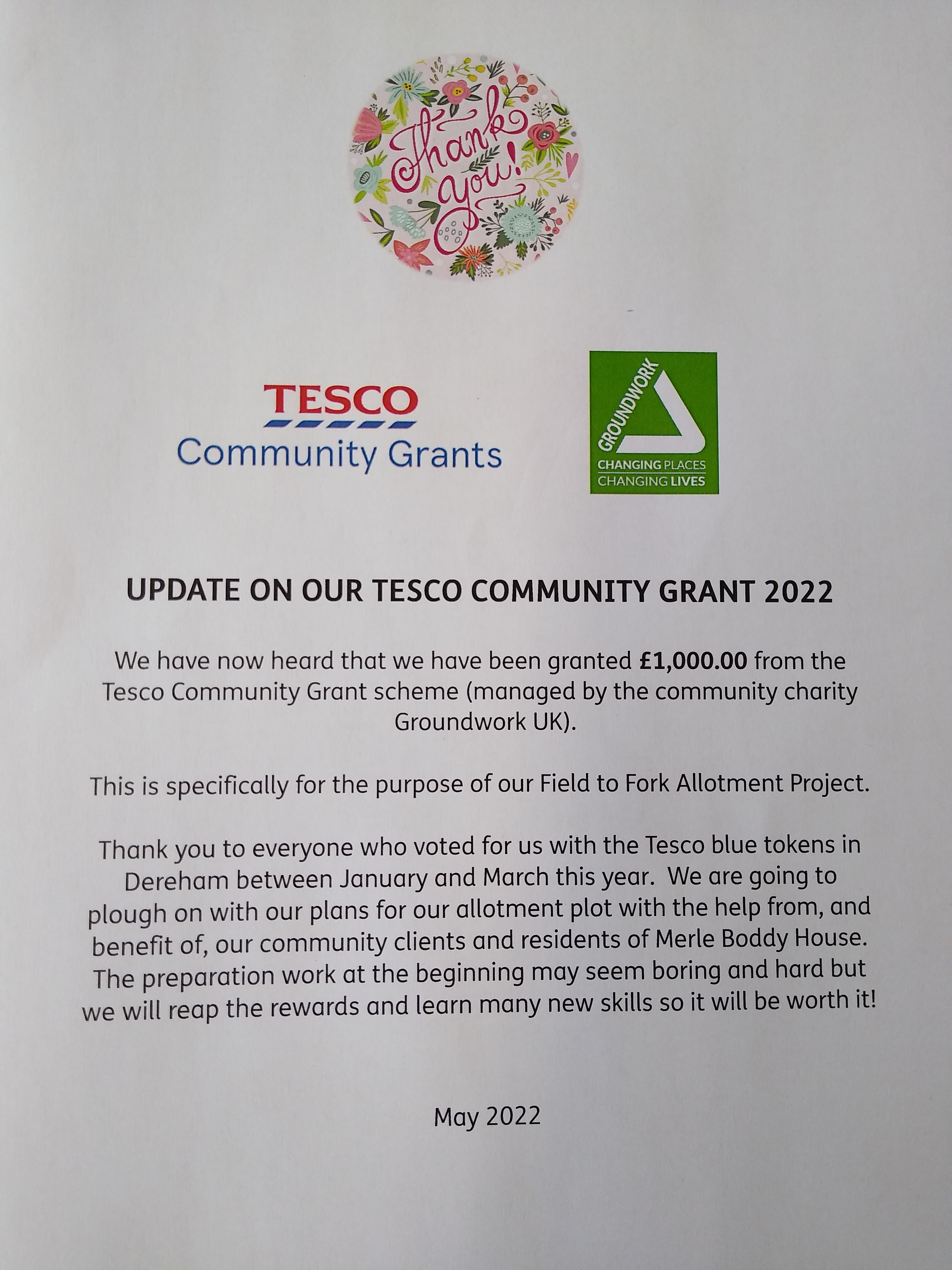 Tesco Community Grant Update image